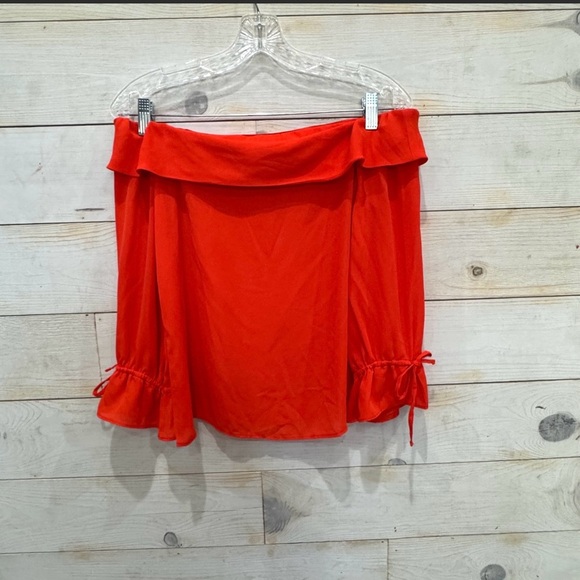 Banana republic orange flowy chiffon off shoulder boho top ❤️ - Picture 6 of 7